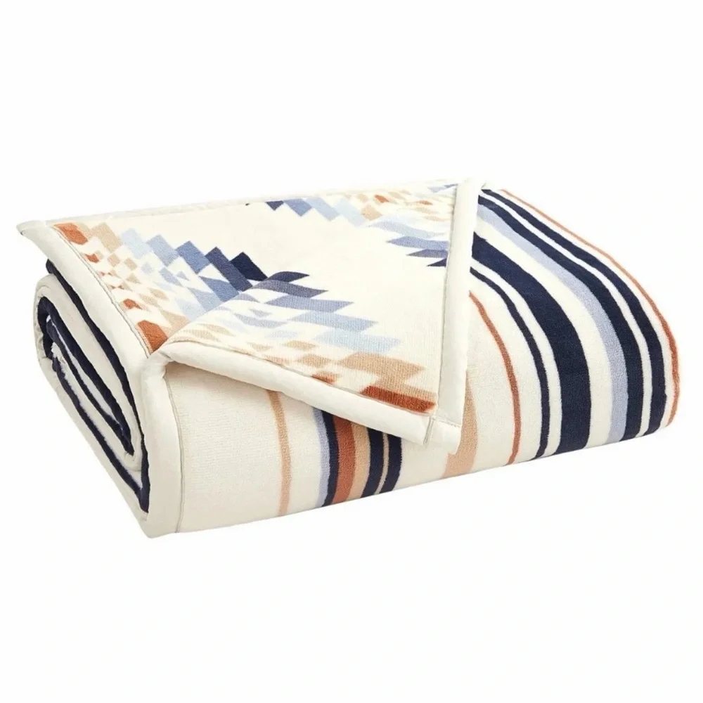 Pendleton Geometric and Striped Blanket - Blue, Cream, and Tan Size 50in x 70in - Picture 8 of 8